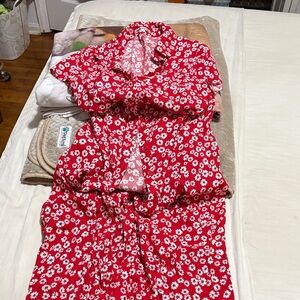 Reformation Red and White Floral buttoned dress